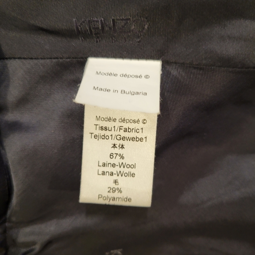 Kenzo Blue Watercolor & Black Wool Peplum Pea Coat - Picture 6 of 8